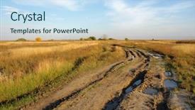  Presentation with global warming - Cool new presentation theme with global warming effect agriculture - rural field and dirt road backdrop and a  colored foreground