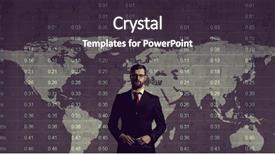  Presentation with diagram - PPT theme enhanced with globalisasi - businessman standing over diagram world background and a tawny brown colored foreground