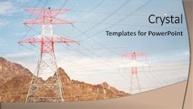  Presentation with electricity - Presentation theme with globalisation industries - electricity pylons in mountain landscape background and a  colored foreground