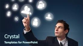  Presentation with digital - Slides having globalization media - business man pressing a digital background and a navy blue colored foreground