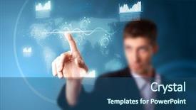  Presentation with high tech - Amazing slides having globalization media - businessman pressing high tech type backdrop and a ocean colored foreground
