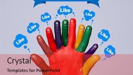  Presentation with social media network - Presentation theme having globalization media - colorful happy finger smileys background and a red colored foreground