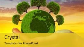  Presentation with green planet - Cool new presentation theme with globe - hand holding green planet backdrop and a gold colored foreground