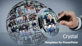  Presentation with human resource - Presentation theme consisting of globe - human resource concept magnifying glass background and a gray colored foreground