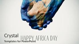  Presentation with africa map - Audience pleasing slide set consisting of globe - people holding hands patterned backdrop and a sky blue colored foreground