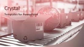  Presentation with belt conveyor - Presentation theme featuring globe amidst cardboard boxes background and a lemonade colored foreground