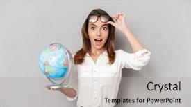  Presentation with earth - PPT layouts having globe and looking at camera background and a light gray colored foreground