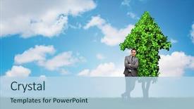  Presentation with green development - Presentation theme with globe arrows - businessman in sustainable green development background and a light blue colored foreground