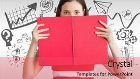  Presentation with digital statistics - Slide deck enhanced with globe arrows - digital composite of woman background and a red colored foreground