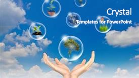  Presentation with blue flower - Colorful PPT layouts enhanced with globe arrows - eco concept hand hold tree backdrop and a teal colored foreground