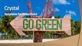  Presentation with green - Slides having globe arrows - go green arrow with beach background and a teal colored foreground