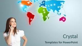  Presentation with woman world - Beautiful presentation theme featuring globe australia - beautiful young woman making phone backdrop and a light blue colored foreground
