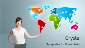  Presentation with woman world - Presentation with globe australia - beautiful young woman presenting colorful background and a light blue colored foreground