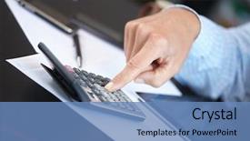  Presentation with calculator - Beautiful presentation theme featuring globe budget - businessman with calculator backdrop and a teal colored foreground