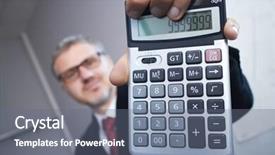  Presentation with retirement calculator - Slide deck enhanced with globe budget - businessman with calculator background and a  colored foreground