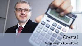  Presentation with calculator parabolic - Presentation design having globe budget - businessman with calculator background and a  colored foreground