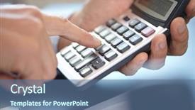  Presentation with calculator parabolic - Presentation theme having globe budget - businessman with calculator background and a ocean colored foreground