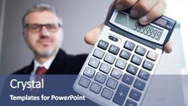  Presentation with calculator - Presentation theme with globe budget - businessman with calculator background and a  colored foreground