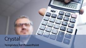  Presentation with calculator - Audience pleasing PPT layouts consisting of globe budget - businessman with calculator backdrop and a teal colored foreground