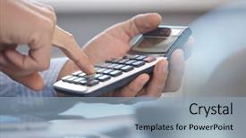  Presentation with calculator parabolic - Presentation theme having globe budget - businessman with calculator background and a light blue colored foreground