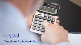  Presentation with calculator parabolic - PPT layouts with globe budget - businessman with calculator background and a light blue colored foreground