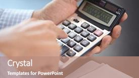  Presentation with calculator - PPT theme consisting of globe budget - businessman with calculator background and a coral colored foreground