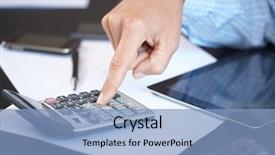  Presentation with calculator - Presentation theme consisting of globe budget - businessman with calculator background and a  colored foreground