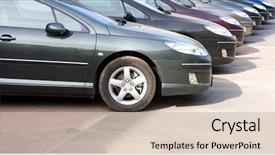  Presentation with car dealer - Presentation theme consisting of globe budget - new cars being stacked background and a soft green colored foreground