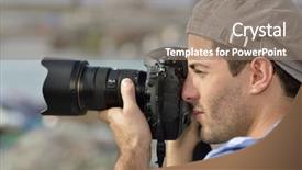  Presentation with shooting - Slide deck having globe camera - photographer shooting outdoors scenery background and a coral colored foreground