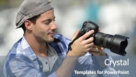  Presentation with shots - Amazing slide set having globe camera - portrait of photographer checking backdrop and a  colored foreground