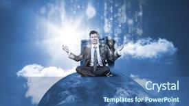  Presentation with server - Audience pleasing slide set consisting of globe cross - businessman sitting on top backdrop and a ocean colored foreground