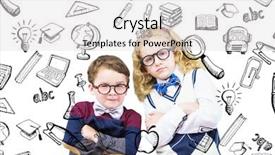  Presentation with cute doodles - PPT layouts with globe cross - cute pupils looking at camera background and a light gray colored foreground