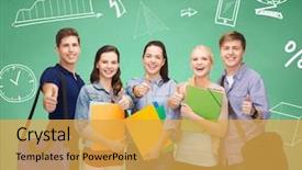  Presentation with green globe - Theme having globe cross - education friendship and people concept background and a yellow colored foreground