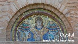  Presentation with history of europe - Presentation theme featuring globe cross - vydubeckiy monastery kiev east europe background and a ocean colored foreground