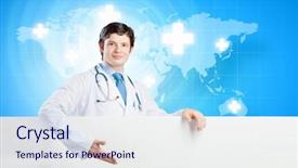  Presentation with action plan way forward text - Presentation theme consisting of globe cross - young smiling doctor with blank background and a  colored foreground