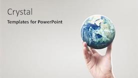  Presentation with hand holding earth - Audience pleasing PPT theme consisting of planets - globe earth in human hand backdrop and a light gray colored foreground