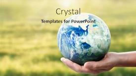  Presentation with hand holding earth - Presentation theme consisting of globe earth in human hand holding our planet glowing background and a blonde colored foreground