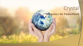  Presentation with hand holding earth - Amazing slide deck having globe earth in human hand backdrop and a cream colored foreground