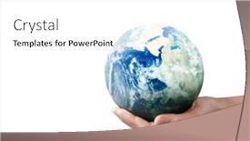  Presentation with hand holding earth - Presentation design featuring globe earth in human hand background and a white colored foreground