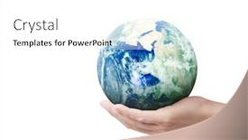  Presentation with earth planet globe - Cool new theme with globe earth in human hand backdrop and a white colored foreground