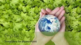  Presentation with hand holding earth - Presentation enhanced with globe-earth-in-human-hand background and a gold colored foreground