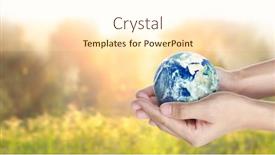  Presentation with earth planet globe - Cool new PPT theme with globe-earth-in-human-hand backdrop and a cream colored foreground
