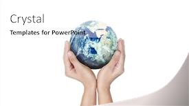  Presentation with hand holding earth - Slide deck having globe-earth-in-human-hand background and a white colored foreground