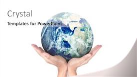  Presentation with hand holding earth - PPT theme featuring globe-earth-in-human-hand background and a white colored foreground