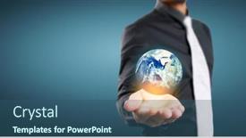  Presentation with hand holding earth - Amazing PPT layouts having globe-earth-in-human-hand backdrop and a ocean colored foreground
