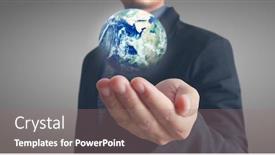  Presentation with earth planet globe - Amazing slide deck having globe-earth-in-human-hand backdrop and a coral colored foreground