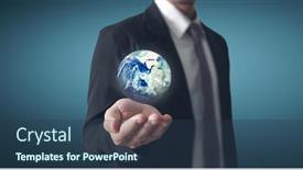  Presentation with earth planet globe - Cool new PPT theme with globe-earth-in-human-hand backdrop and a ocean colored foreground