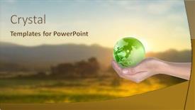  Presentation with hand holding earth - Amazing PPT layouts having globe-earth-in-human-hand backdrop and a soft green colored foreground