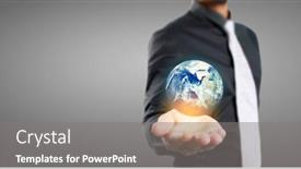  Presentation with hand holding earth - Slides with globe-earth-in-human-hand background and a gray colored foreground