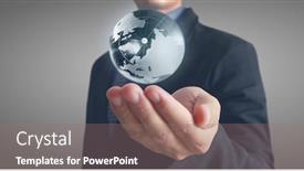  Presentation with earth planet globe - Colorful theme enhanced with globe-earth-in-human-hand backdrop and a coral colored foreground